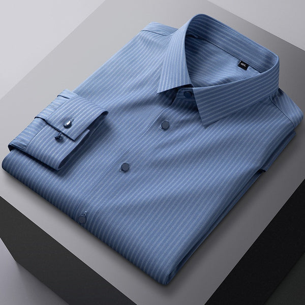 Camisa Manga Larga Rayada de Fibra de Bambú Premium sin Costuras para Hombre