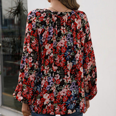 Blusa Floral Suelta Manga Larga Escote en V - Image 5
