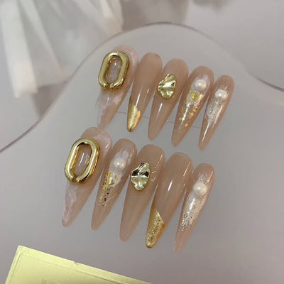 Uñas Postizas Largas Efecto Té con Leche - Lujo y Elegancia - Image 7