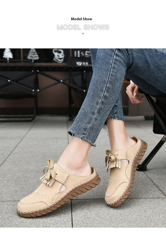 Pantuflas Cerradas de Encaje Artesanales para Mujer con Costura Retro - Image 19