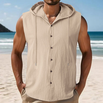 Camisa sin Mangas de Lino con Capucha para Hombre - Image 7