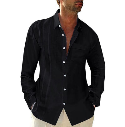 Camisa Casual de Lino y Algodón con Bolsillo en Solapa para Hombre - Image 8