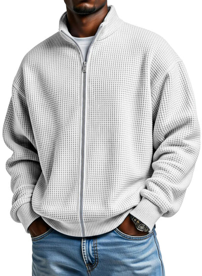 Chaqueta Minimalista de Cuello Alto con Cierre y Textura Waffle para Hombre - Image 21