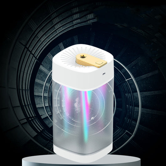 Modern cylindrical USB aroma humidifier with a metallic silver body, white top and base, and a gold mist outlet. - Image 13