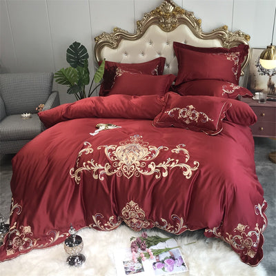 Juego de Sábanas Nupcial de 4 Piezas con Bordado Rojo para Recién Casados - Image 5