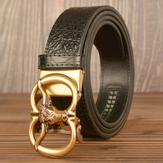 Cinturón para Hombre con Hebilla Automática Estilo Retro Cabeza de Buey - Image 6