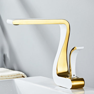 Grifo de Lavamanos Lujo Blanco Oro Cobre Agua Fría y Caliente - Image 6