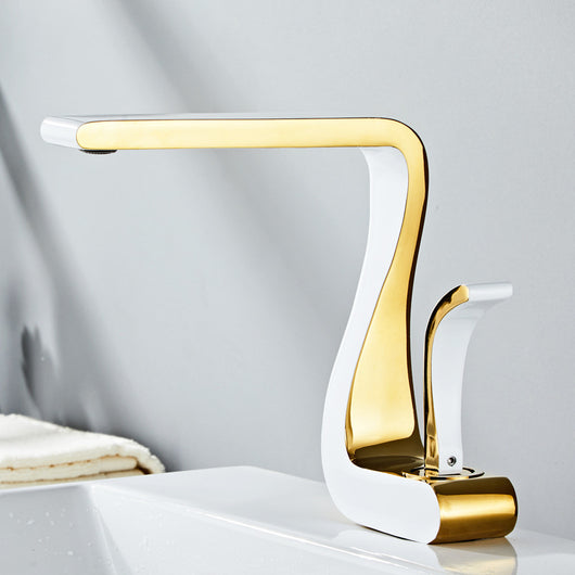 Grifo de Lavamanos Lujo Blanco Oro Cobre Agua Fría y Caliente - Image 6