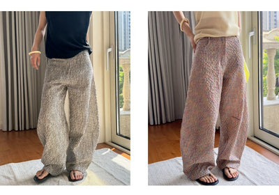 Pantalones de Lino Ancho Cuadros Mujer - Cómodos y Transpirables - Image 11