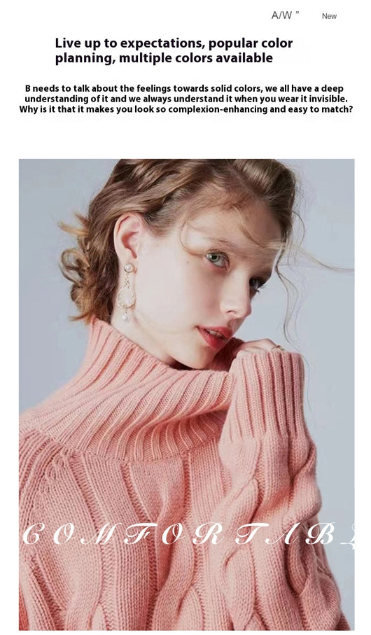 Suéter de Cuello Alto Tejido Grueso Estilo Relajado para Mujer - Image 15