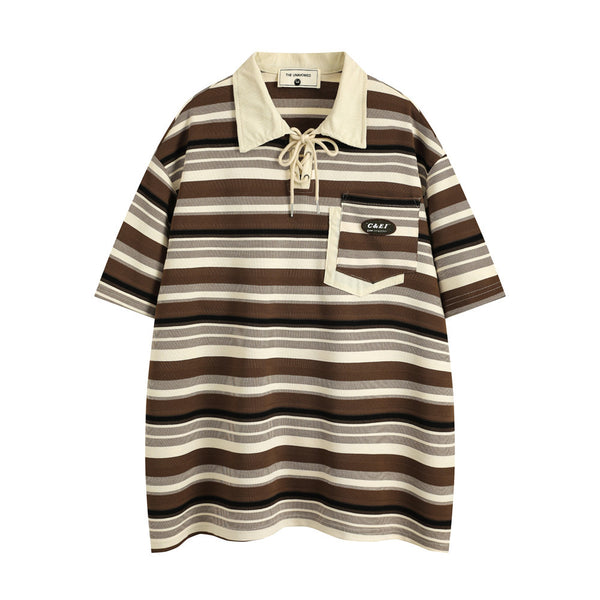 Polo Retro Holgado a Rayas de Manga Corta para Hombre - Image 5
