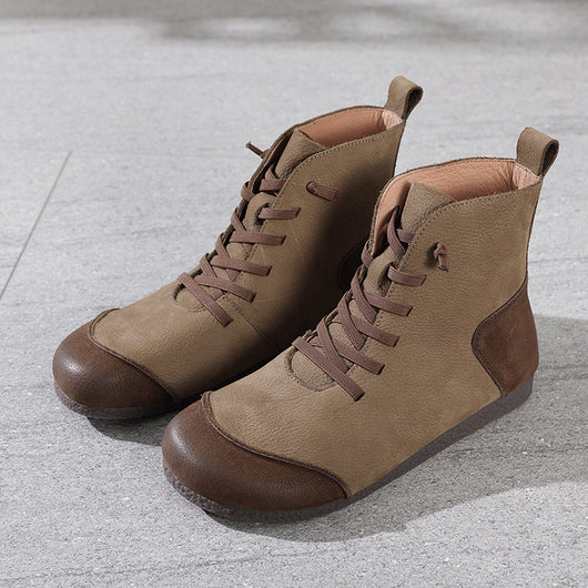 Botas Retro de Cuero con Caña Alta y Costura Decorativa para Mujer - Image 6