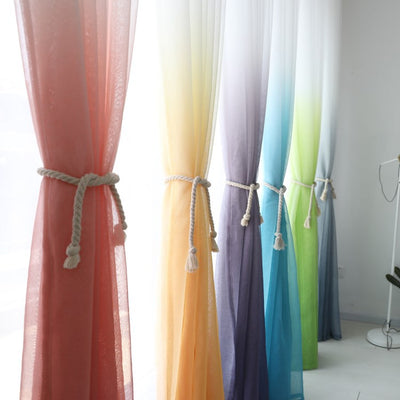 Green and white gradient sheer curtains made of polyester fiber, offering half shading for a modern room. - Image 22