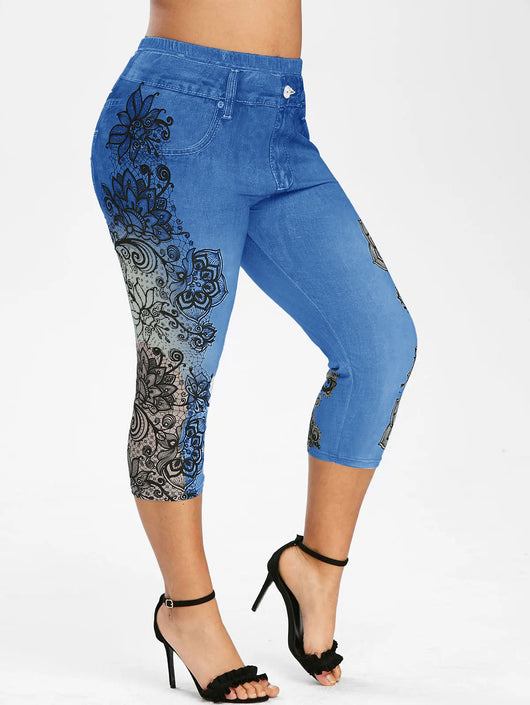 Pantalones Capri Skinny Estampados de Tela Vaquera Sintética Cintura Media - Image 17