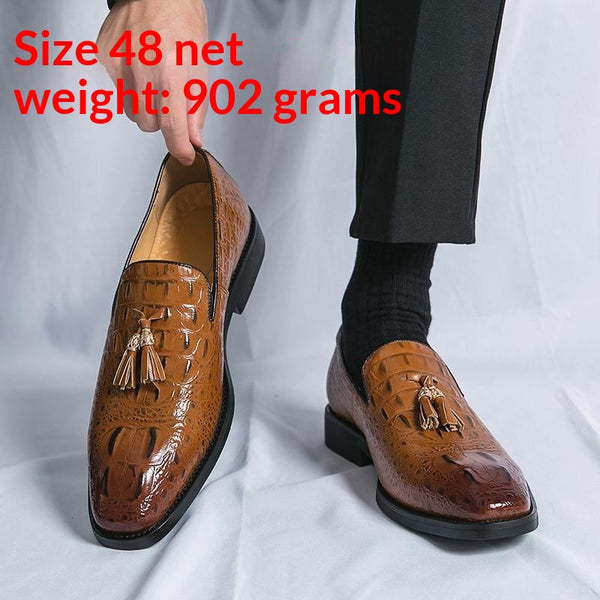 Zapatos de Cuero para Hombre Estilo Coreano con Patrón Cocodrilo y Borlas