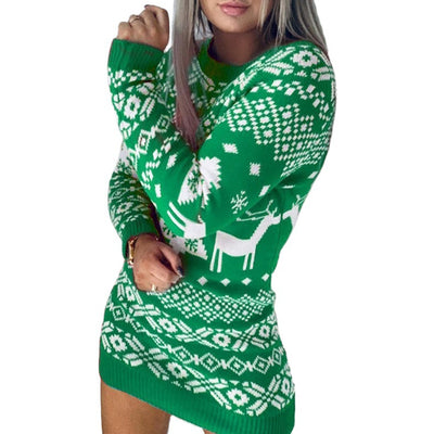 Suéter Navideño Tejido para Mujer con Estampado de Reno y Copo de Nieve - Image 9