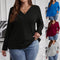 Suéter Tipo Polera Plus Size Cuello V Cruzado Manga Larga Textura Acanalada
