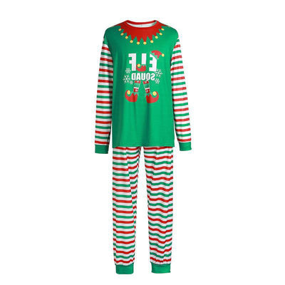 Family of four wearing matching green and red striped Christmas pajamas with "ELF SQUAD" and elf boot graphics. - Image 11