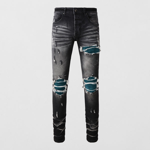 Jeans Vintage Desgastado con Parches y Roturas
