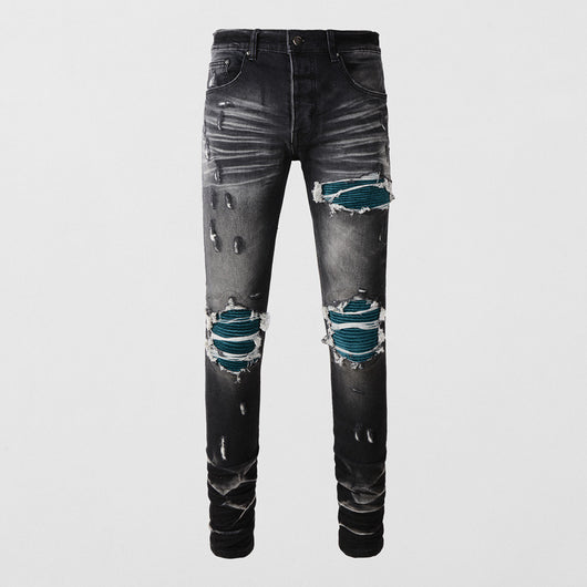 Jeans Vintage Desgastado con Parches y Roturas