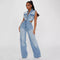 Jumpsuit Denim Elástico Slim Fit Cintura Alta Mujer