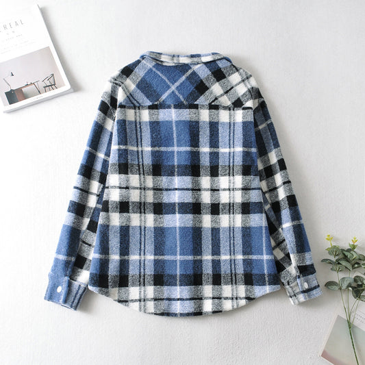 Chaqueta Camisa Cuadros Suelta Estilo Europeo y Americano para Mujer - Image 2