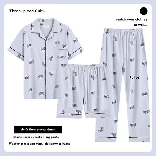 Pijama de Tres Piezas Manga Corta para Hombre - Image 9