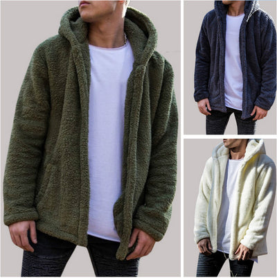 Chaqueta Hoodie Polar Cálida para Hombre - Diseño Liso Versátil - Image 9