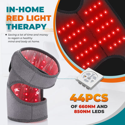 Black knee brace with red infrared lights and a digital control panel, providing heating and vibration massage therapy. - Image 8