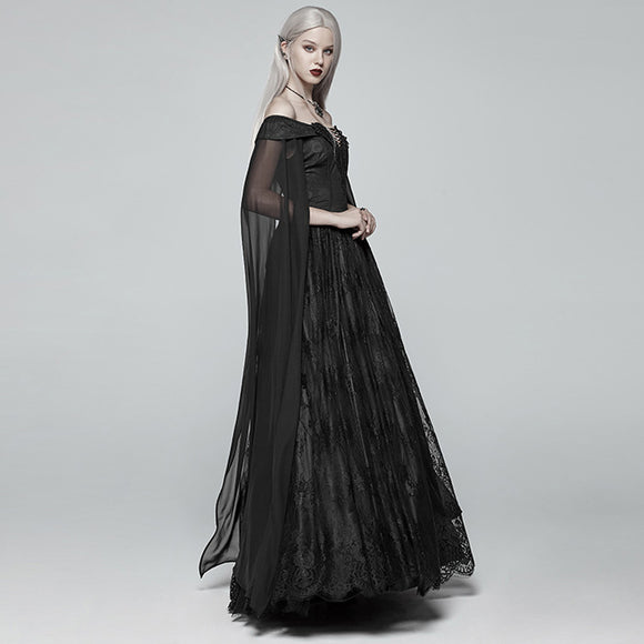 Vestido Victoria con Capa Drapeada Hombros Descubiertos