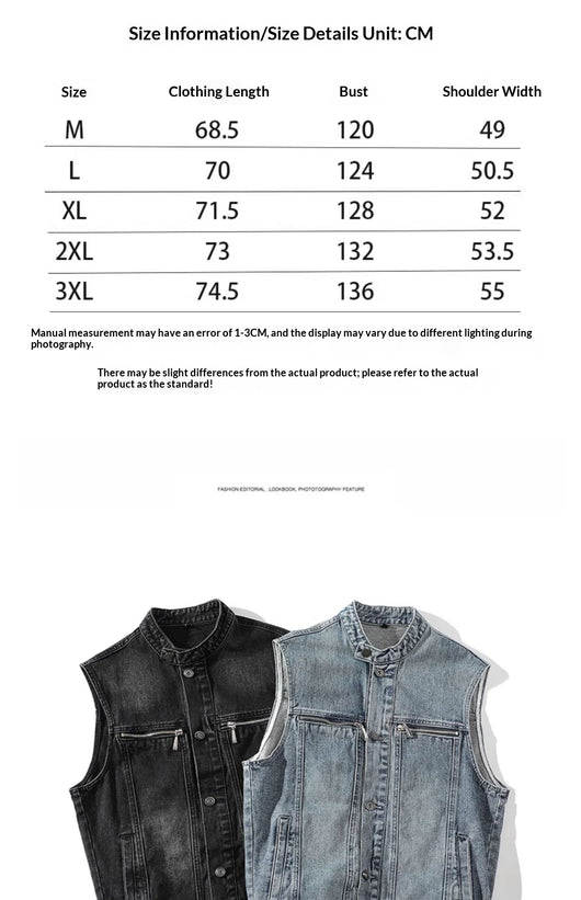 Chaleco Denim Lavado para Hombre con Cuello de Pie - Image 8