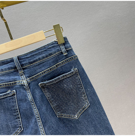 Pantalones Vaqueros Sueltos Mujer Cintura Alta Efecto Reductor con Strass - Image 12