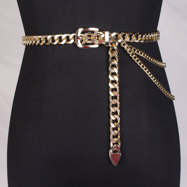 Cadena de Cintura Metálica Estilo Europeo Americano - Cinturón Decorativo de Moda para Mujer