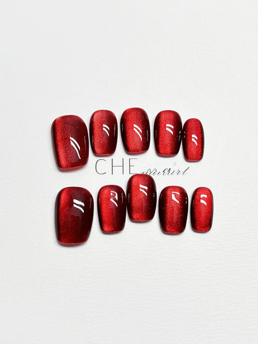 Pegatinas de Uñas Ojo de Gato Rojo Vino - Diseño Personalizado Hecho a Mano - Image 5