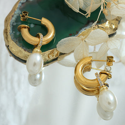 Aretes de Perla Barroca en C con Diseño Personalizado Europeo - Image 2