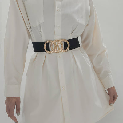 Cinturón Ancho Geométrico para Mujer con Hebilla Circular - Ideal para Trajes y Vestidos - Image 15