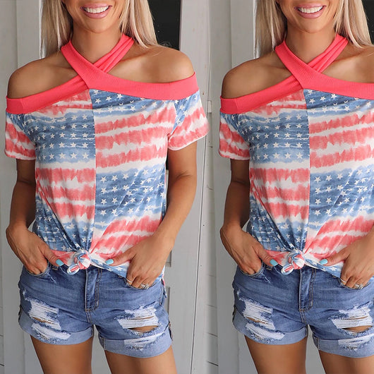 Blusa Estampada con Cuello Halter y Manga Corta - Image 11