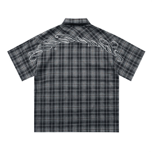 Camisa Cuadros con Bordado de Letras - Corte Holgado y Solapa Clásica - Image 10