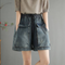 Shorts de Mezclilla Talle Alto Plus Size con Detalle Artístico Desgarrado y Pierna Ancha