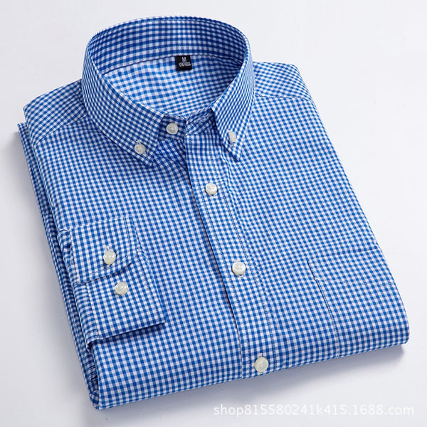 Camisa Casual de Algodón a Cuadros para Hombre - Manga Larga Transpirable Otoño