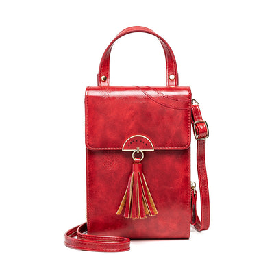 Bolso Bandolera de Cuero Encerado Estilo Coreano con Borlas para Mujer - Image 13