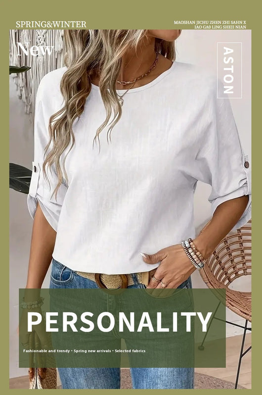 Blusa Casual de Cuello Redondo Diseño Elegante y Minimalista para Mujer - Image 11