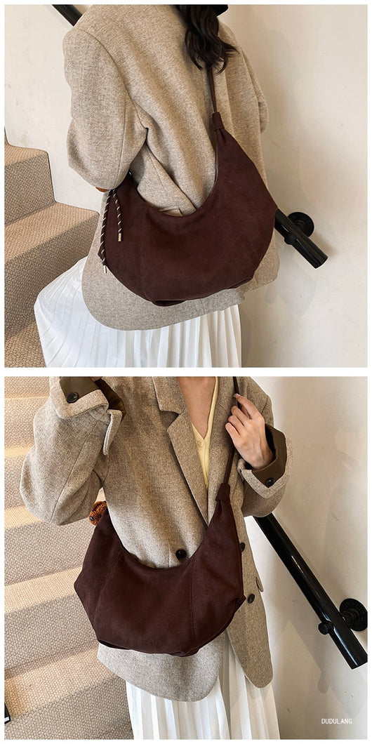 Bolso Bandolera Retro de Gamuza y Forro Polar - Minimalista de Gran Capacidad - Image 10