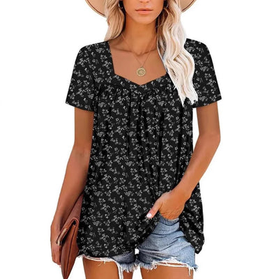 Camiseta Suelta Estampada Cuello Cuadrado Manga Corta para Mujer - Image 2