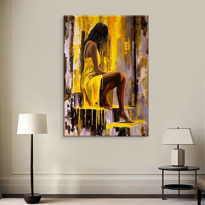 Cuadro Óleo Moderno Pintado a Mano - Chica en Vestido Amarillo para Sala y Dormitorio - Image 5