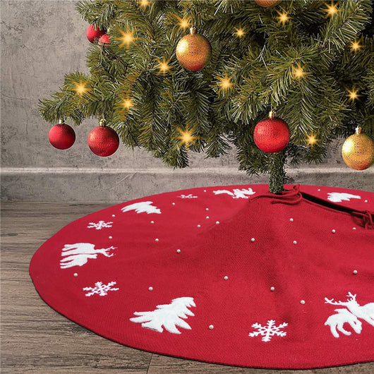 Tapete Navideño Tejido con Perlas - Decoración de Piso para Árbol de Navidad