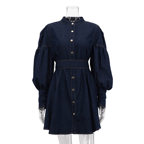 Vestido Camisero Denim con Mangas Farol y Cordones - Image 6