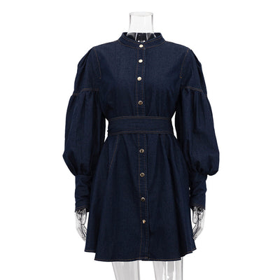 Vestido Camisero Denim con Mangas Farol y Cordones - Image 6