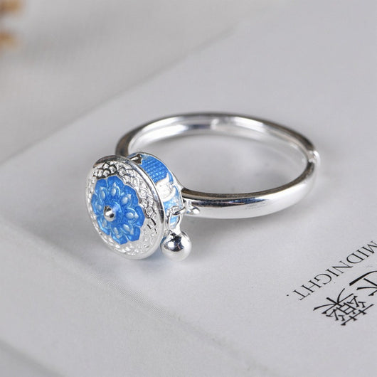 Anillo de Plata con Cloisonné Azul y Mantra de Seis Caracteres - Image 8