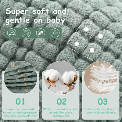 Paños para Eructar Muselina de Algodón - Pack de 6 Piezas Grandes 25x50cm, Súper Suaves y Absorbentes para Bebés - Image 3
